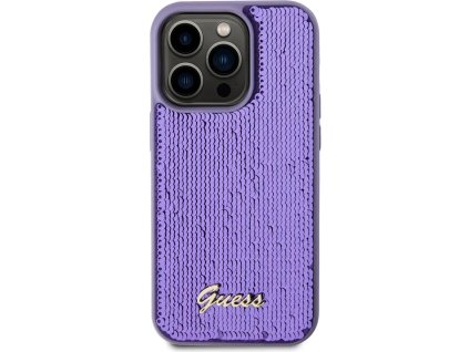Guess Sequin Script Logo kryt pro iPhone 15 Pro Fialová
