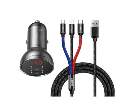 baseus digital display set dualniho adapteru do automobilu 2 usb a a opleteneho kabelu 3v1 4 8a cerna ien403827