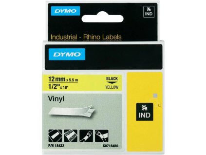 dymo originalni paska do tiskarny stitku dymo 18432 s0718450 cerny tisk zluty podklad 5 5m 12mm rhino vinylova profi d1 ien195719