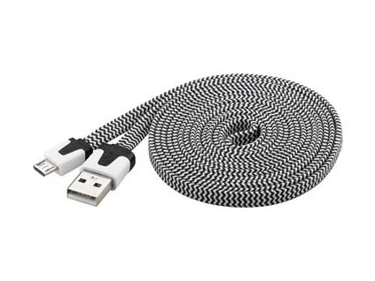 kabel microusb 2m plochy textilni kabel cerno bily ien249337