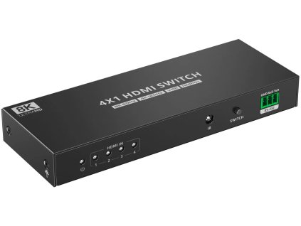 premiumcord hdmi switch 4 1 s podporou rozliseni 8k 60hz 4k 120hz 1080p hdr s ovladanim tlacitkem a dalkovym ovladacem ien520355