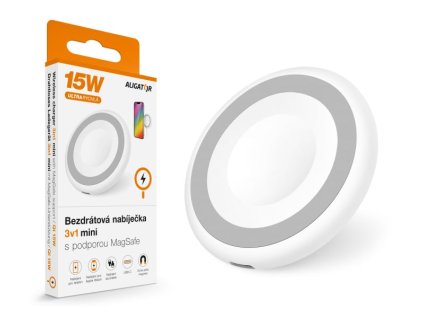 Bezdrôtová nabíjačka ALIGATOR 3v1 mini 15W, biela