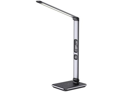 Stolná LED lampa IMMAX Heron 2/ Qi nabíjanie/ 8,5W/ 504lm/ DC 12V/2,5A/ stmievateľná/ sklopné rameno/ strieborná