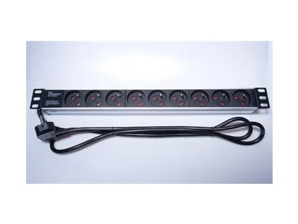 PremiumCord Panel napájací 1U do 19" čajky, 9x230V, 2m kábel PDU-F10G09