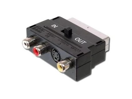 SCART-3x cinch S-video adaptér s prepínačom IN/OUT