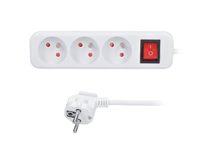 Predlžovací kábel Solight, 3 zásuvky, biely, vypínač, 2 m