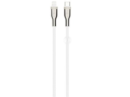 Dlhý nabíjací a dátový opletený kábel FIXED s konektormi USB-C/Lightning a podporou PD, 2 m, MFI, biely