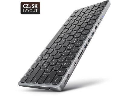AXAGON HMC-KB-CS, rozbočovač USB 5Gb/s s CZ/SK klávesnicou, HDMI 4K/60Hz, 3x USB-A, SD/mSD, audio, PD 100W