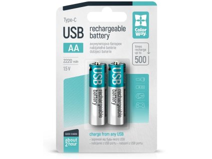 ColorWay Dobíjacie batérie AA 2200mAh/ USB-C/ 1,5V/ 2ks v balení