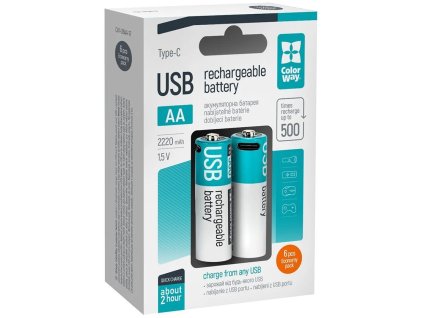 Dobíjacie batérie ColorWay AA 2200mAh/ USB-C/ 1,5V/ 6ks v balení