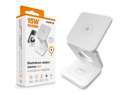 Bezdrôtová nabíjacia stanica ALIGATOR 3v1 15W, biela
