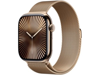 Zlaté titánové puzdro Apple Watch Series 10 GPS + Cellular 42 mm so zlatou milánskou slučkou (MX083QC/A)