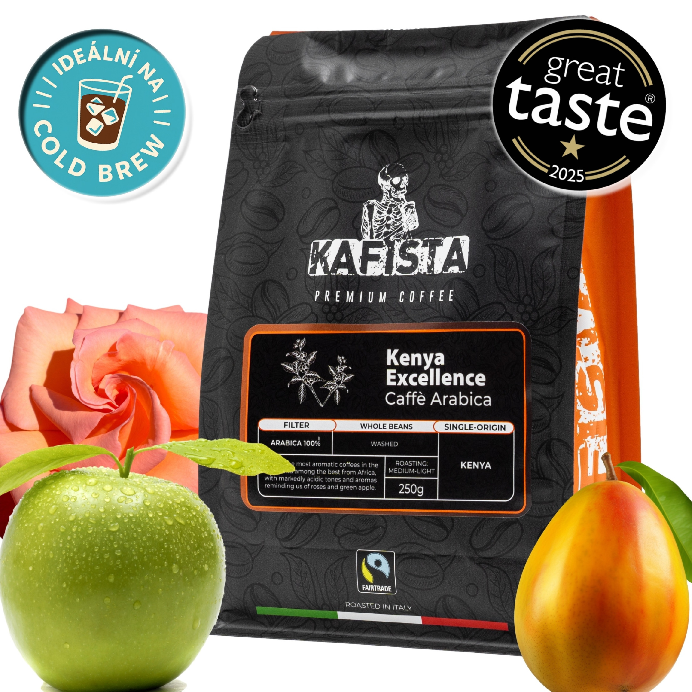 Kafista "Kenya Excellence" - Zrnková káva, 100% Arabica Single Káva, Pražená v Itálii - perfektní pro filtrovanou kávu Množství: 750g (3x250g)