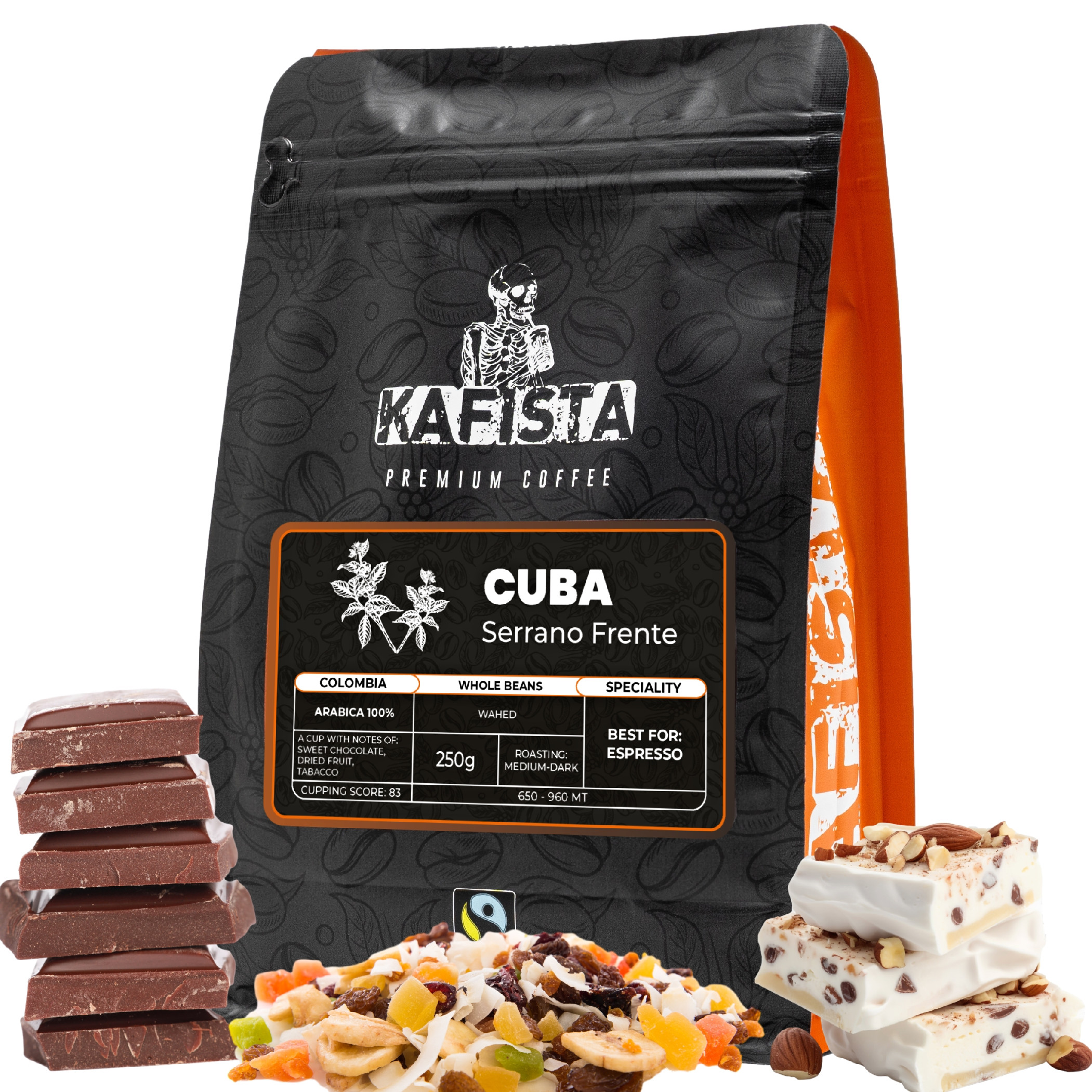 Výběrová káva Kafista "Cuba Serrano Frente" - Zrnková Káva - 100% Arabica - Praženo v Itálii - ideální pro espresso Množství: 750g (3x250g)