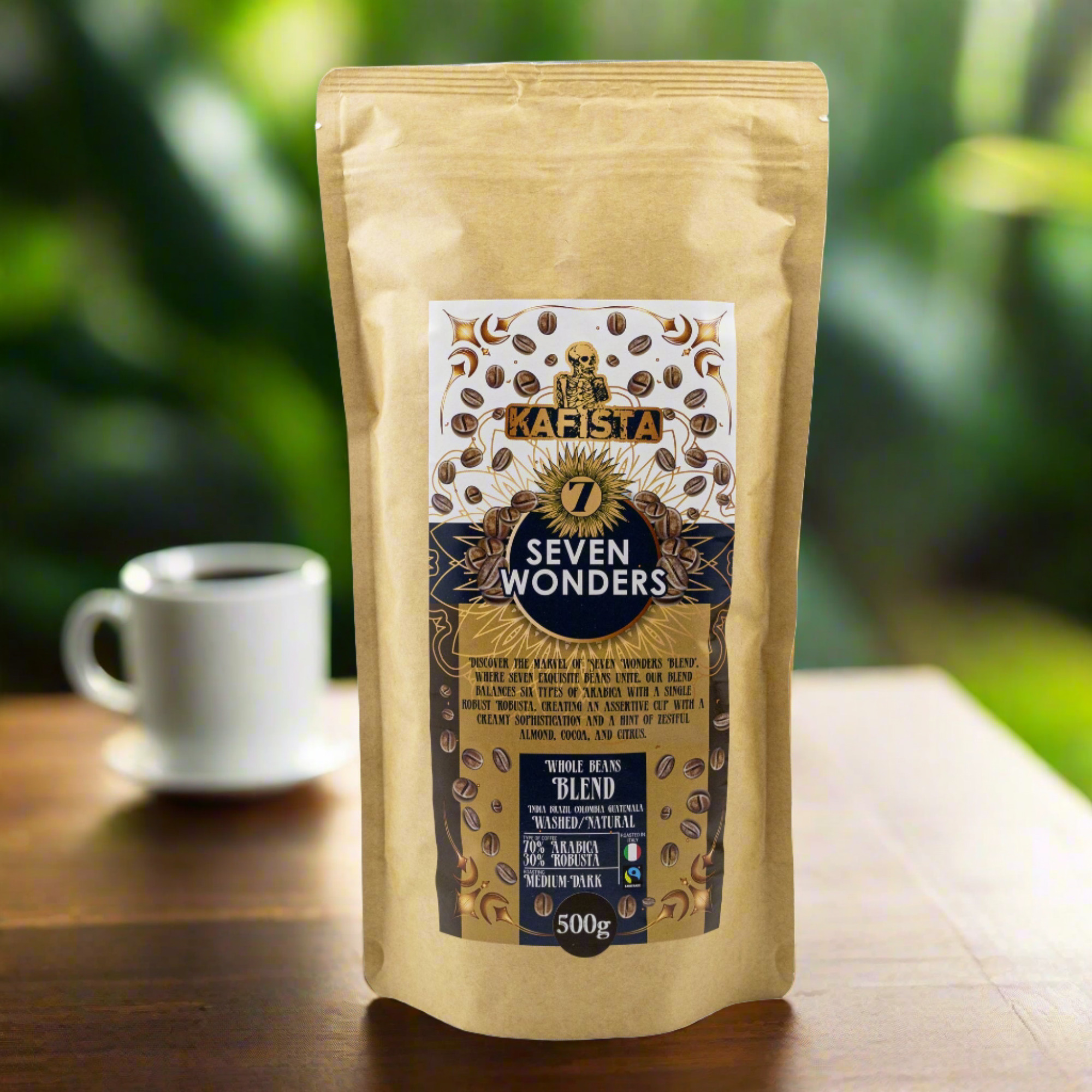 Kafista Zrnková Káva "Seven Wonders" - Espresso Směs 70% Arabica, 30% Robusta, Fairtrade Množství: 500g