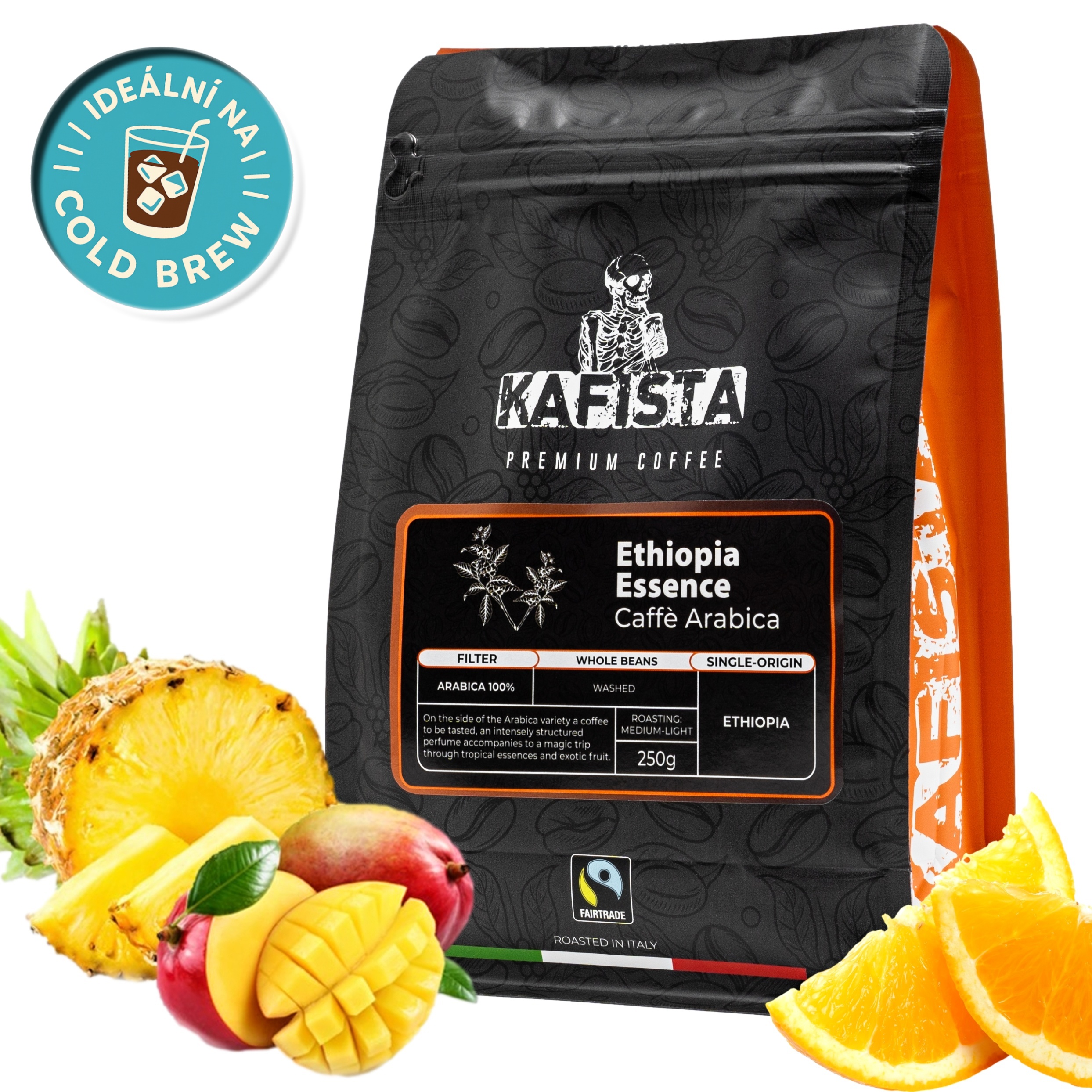Kafista "Ethiopia Essence" - Zrnková káva, 100% Arabica Single Origin Káva, Pražená v Itálii - Ideální na filtr Množství: 750g (3x250g)