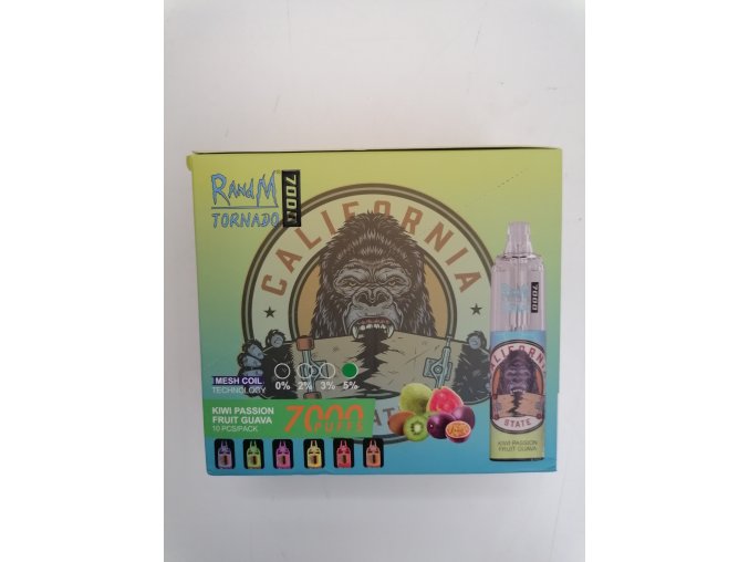 VAPO RANDM TORNADO 7000 KIWI PASSION FRUIT GUAVA 5% JEDNORÁZOVÁ NABÍJECÍ GALERIJNÍ A SBĚRATELSKÉ ZBOŽÍ