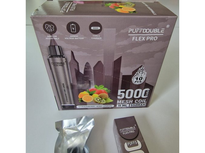 VAPO PUFFDOUBLE FLEX PRO 5000 STRAWBERRY-KIWI-LEMON 1.1% JEDNORÁZOVÁ NABÍJECÍ GALERIJNÍ A SBĚRATELSKÉ ZBOŽÍ