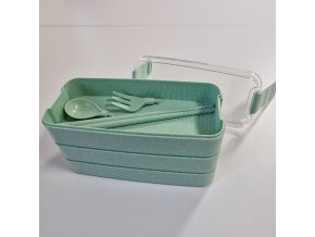 KRABIČKA / DÓZA / BOX NA JÍDLO 3 DÍLNÝ S PŘÍBOREM 900ML ZELENÁ