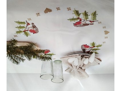 RICO-31250.52.22 Vánoční ubrus s ptáčky (80x80cm)