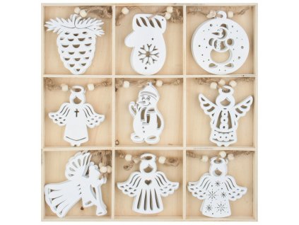 AP4870 Box s dřevěnými ozdobičkami 6cm (27ks)