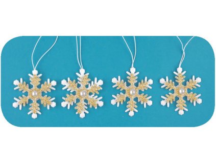 AP3277 Vločka bílo-zlatá glitrová s lepítkem 6cm (4ks)