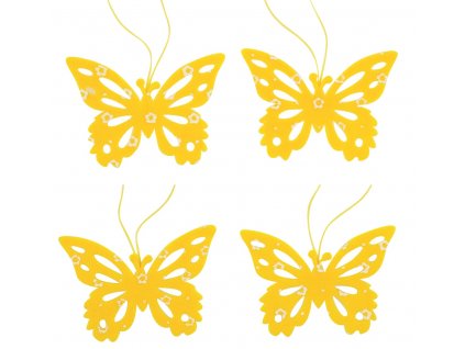 AP8885 Dekorace - závěsný motýlek žlutý (4ks)