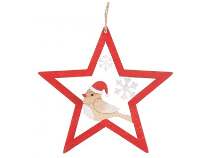 AP5401 Červená hvězda s ptáčkem na zavěšení (14cm)