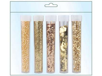 AP22018 Konfety, korálky, glitry zlaté v tubě (5x7gr.)