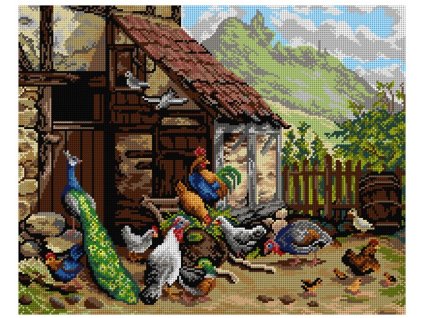 OR3306 C. Jutz - Kuřata a páv na dvoře (40x50cm)