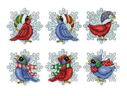 DW-6913 Vánoční plastové ozdoby - ptáčci (6ks)