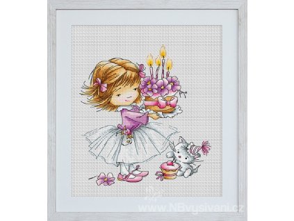 LUC-B1054 Děvče, kotě a narozeninový dort