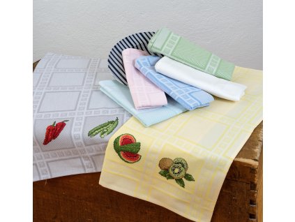 HOF7575-505 Kuchyňská utěrka s kytičkami - zelená (50x70cm)
