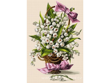 HU-AZ632 Košík s konvalinkami (gobelínový steh)