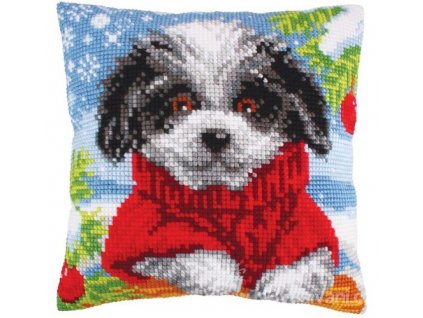 ADA5.249 Polštář s pejskem ve vánočním oblečku