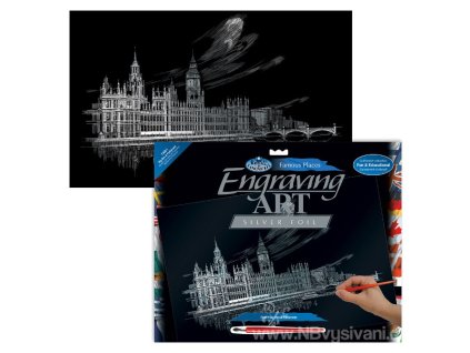 FAM1 Škrabací obrázek stříbrný - Big Ben (39x29cm)