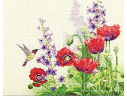 70-35344 Hummingbird & Poppies - Kolibřík a vlčí máky