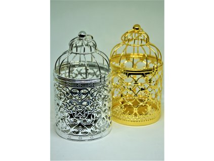 Svícen na čajovou svíčku ve tvaru ptačí klece (Varianta zlatá)