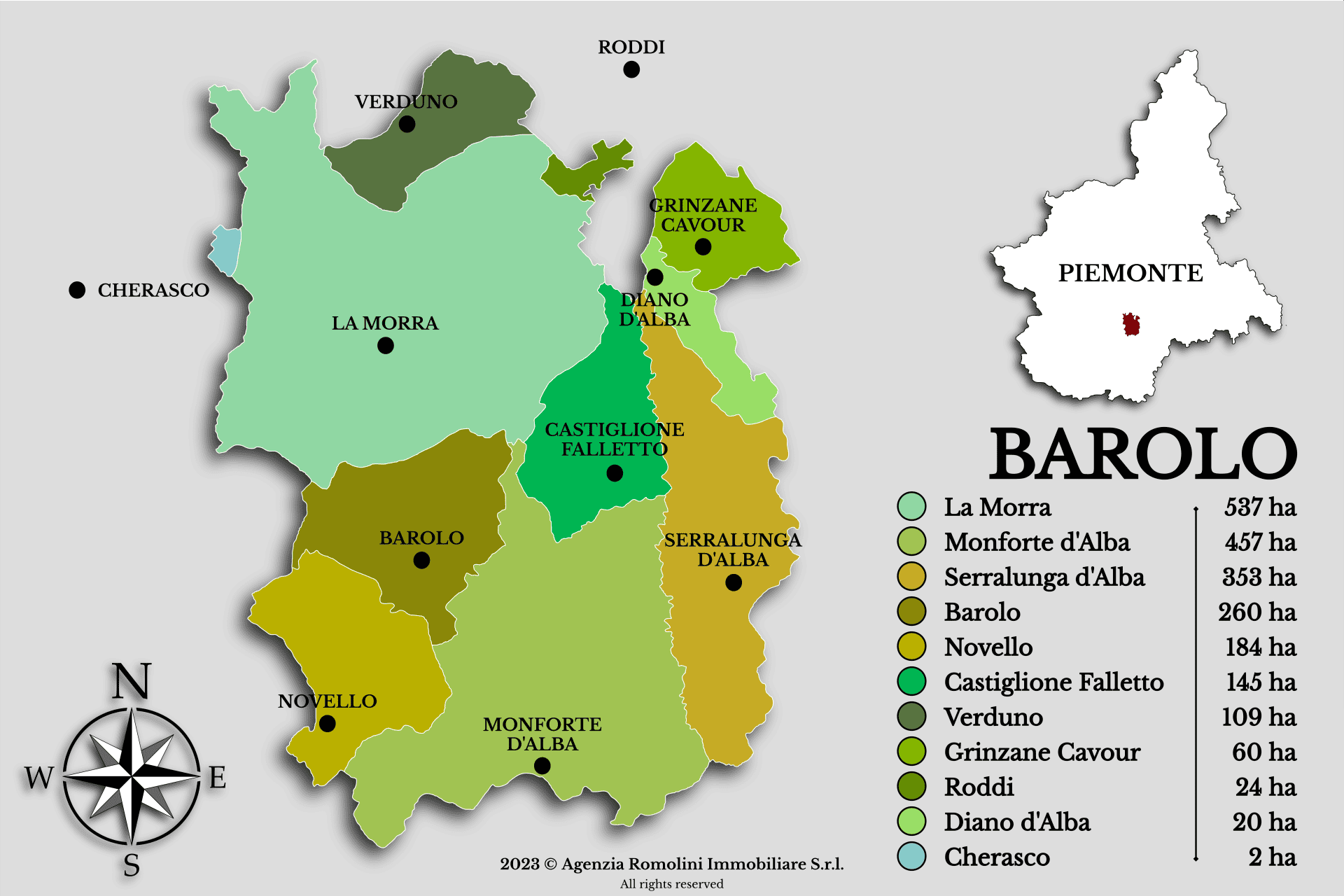 Mapa Barolo: 11 obcí a terroir Langhe