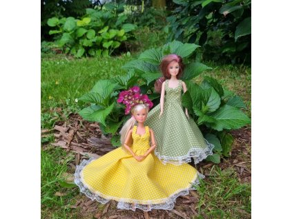 Oblečky pro panenku Barbie - šaty dlouhé s krajkou