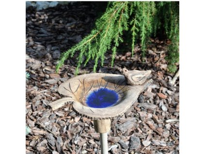Keramické pítko pro ptáčky - modré - zahradní dekorace