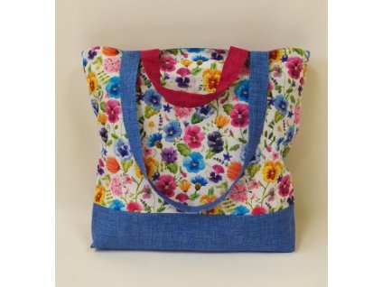 Nákupní bavlněná taška s dvojitými uchy - květovaná