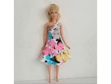 Barbie - české originální oblečky pro panenku - krátké šaty s velkými květy
