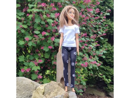 Barbie - oblečky pro panenku originální české - bílé tričko a černé legíny se vzorem