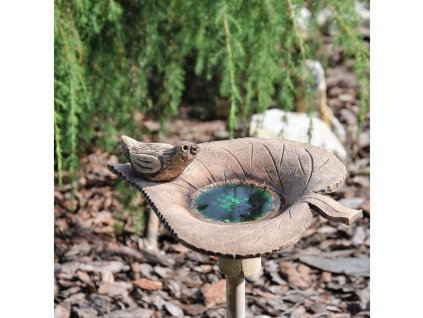 Keramické pítko pro ptáčky ve tvaru listu - zelené - zahradní dekorace