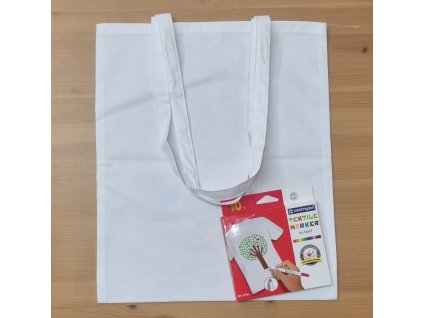 Bílá nákupní taška s fixami na textil