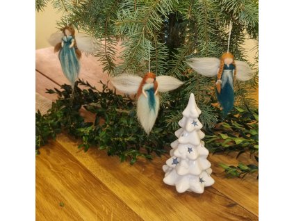 Andělky z ovčího rouna hand made - modrozelené - 3 ks