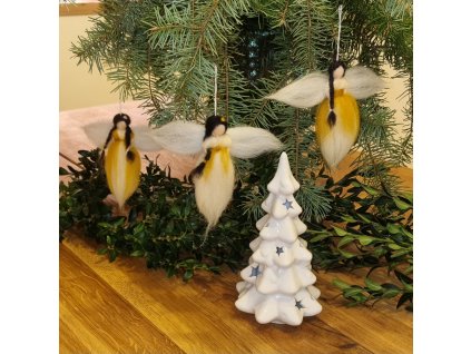 Andělky z ovčího rouna hand made - žluté - 3 ks