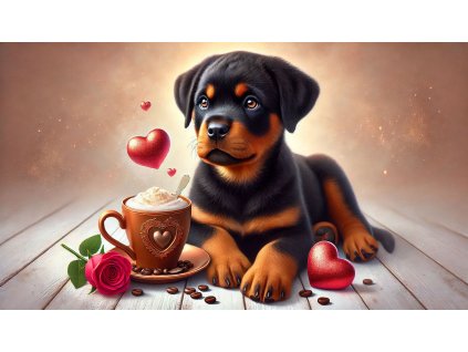 Hrnek - rotvajler (rottweiler) - štěně - dobrá káva