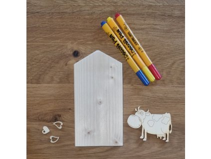 Dřevěný domeček a kravička - polotovar k dotvoření